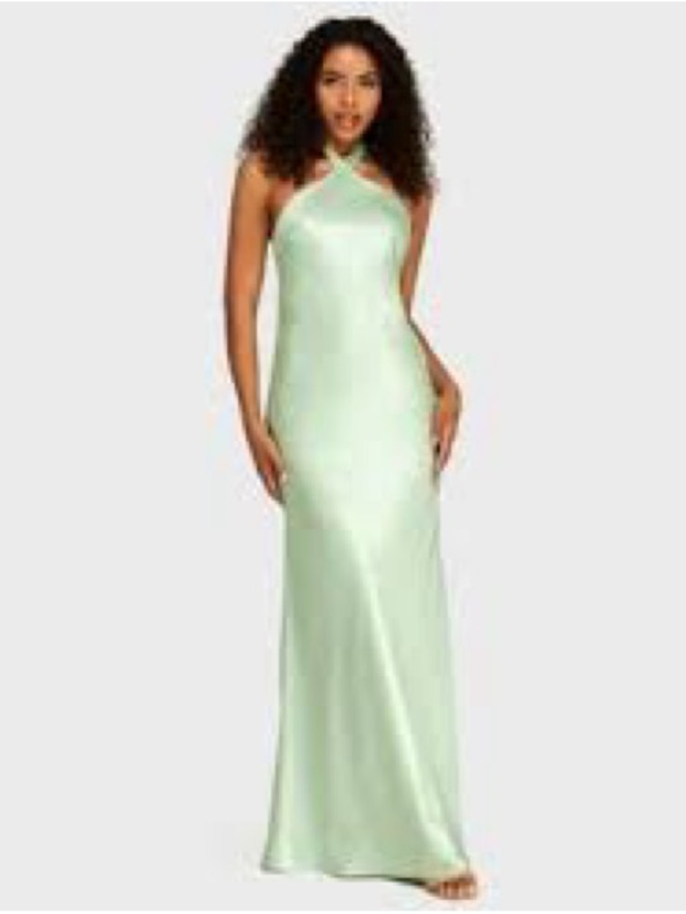 Alex & Sophia Sage Halter Satin Maxi Gown Dress size: 13/14